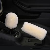 Dangtis Pliušinis vairo aksesuaras Rožinis pūkuotas automobilio žieminis pūkuotas rato dangtelis gear cover handbrake cover smėlis