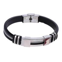 Men's Black Punk Rubber Stainless Steel Wristband Clasp Cuff Bangle Bracelet AVE