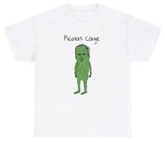 Picolas Cage T-Shirt Awkward Celebrity Humor Nicolas Cage Pickle Lover Silly Tee L