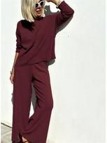 Women's Casual Knit Two-Piece Set: Wide-Leg Pants & Pullover Sweater L rožinė