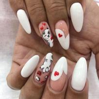 Almond Shape Press On Nail Glossy Artificial Nail Heart Full Cover Stick on Nail Lovely Cats False Nail 1