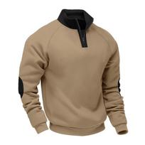 American Style Oversized Hoodie Long Sleeve Fleece Lined Stand Collar Pullover Color Block Spring Autumn Casual Sweatshirt S chaki