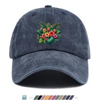 pc Tropical Style Printed Baseball Cap Vibrant Flowers And Wide Green Leaves Collision Paired with Geometric Line Background 1pc