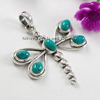 Dragonfly Turquoise Pendant, Multi Stone Pendant, Handmade Pendant, 925 Sterling Silver Designer Pendant, Gift for Women