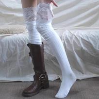 Socks Women Autumn/Winter Thigh High Lace Cute Lolita Warm Stockings Black White Long Leg Socks For Girl Boot Accessories One Size