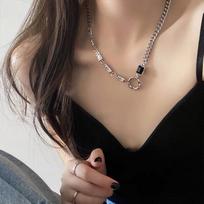 Spice Girl Wind Black Crystal Necklace Men's and Women's Niche Design Titanium Steel Chain Clavicle Chain Neck Chain Accessories