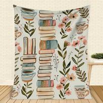 Vibrant Book & Floral Design Flannel printed blanket suitable for all seasons suitable for living room office sofa and travel Size: 75*100cm, Weight: 230 GSM