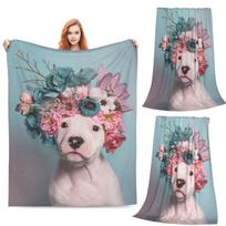 American Terrier Pit Bull Vibrant Tropical Flower Painting Blanket Warm Flannel Throw Blanket Plush for Living room Picnic Couch Size: 75*100cm, Weight: 230 GSM