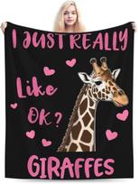 Cute Giraffe Blanket I Just Really Like Ok Pink Hearts Design Soft Fleece Throw Animal Lover Gift for Women Home Decor Cozy Size: 75*100cm, Weight: 230 GSM