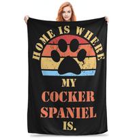 Cocker Spaniel Dog Lover Heartbeat ECG Pulse Pet Breed Paw Blanket Soft Warm Flannel Throw Blanket Cover for Bed Picnic Travel Size: 75*100cm, Weight: 230 GSM