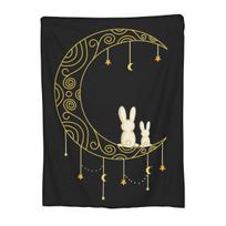 Cute Moon Bunny And Stars Blankets Flannel Throw Blanket Multi-function Throw Blankets for Bedroom Travel Throws Bedspread Quilt Size: 75*100cm, Weight: 230 GSM