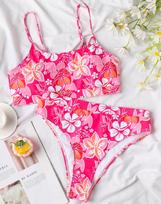 Bikini Sexy Women Swimsuit Printed High Waist Thong Brazilian Bikini Beachwear Bathing Suits S rožinė