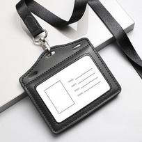 Multiple colors horizontal and vertical Work Card Holder Employee Badge ID Protective Pouch Real Leather with Lanyard stationery Horizontal juoda