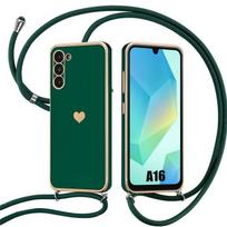 Case for Samsung Galaxy A16 4G/5G, Shockproof Protection Heart Pattern with Night Green Lanyard žalia