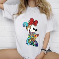 2025 Summer Disney Mickey Minnie Mouse Matching Family Leisure Short Sleeve Graphic Tees for 100% Pure Cotton Printed T-shirt S