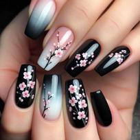 24Pcs Coffin Press on Nail False Nail with Flower Designs Stick on Nail Full Cover Acrylic Artificial Nail for Women 1