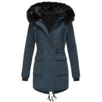 Women's Long-sleeved Zipper Thickened Parka Hooded Jacket 4XL mėlyna
