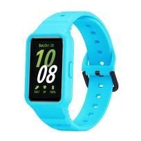 Silikoninis dirželis+dėklas Samsung Galaxy Fit 3 išmaniajam laikrodžiui Pakeičiamas apsauginis rėmelis Dangtelis Samsung Galaxy Fit3 dirželiui Priedai for Galaxy Fit 3 šviesiai mėlyna spalva