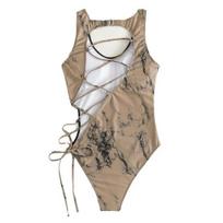 Moterų Monokini Gėlių Raštas Vienspalvis Išpjovos Keli Dirželiai Surišamas Nėriniais Maudymosi Kostiumas Reguliuojamas Elastingas Moteriškas Maudymosi Kostiumas Vandens Pramogų Drabužis L šviesiai ruda spalva