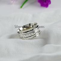 Hammered 925 Sterling Silver Spinner Ring, Meditation Fidget Ring 12.75