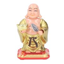 Plastic Solar Waving Buddha Figurine Gold Car Dashboard Light Driven Decor  Office Desktop Display