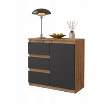 Komoda dąb wotan / antracyt 3 szuflady 1 drzwi półka, szafka 80 cm salon