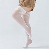 Plus Size Thigh High Stockings Women Striped Lace Top Sheer Pantyhose Sexy Slimming Stay Up Leggins For Curvy Women 3XL