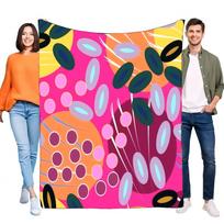 Vibrant Abstract Art Blanket, Hot Pink Orange Yellow Geometric Circle Throw, Super Soft Cozy Fleece for Sofa Bed Home Decor Gift Size: 75*100cm, Weight: 230 GSM
