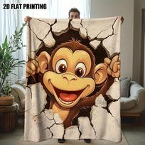 Funny Jailbreak Monkey Print Throw Blanket for Sofa, Bed, Office, Travel, and All-Season Home Gift Size: 75*100cm, Weight: 230 GSM