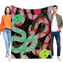 Psychedelic Abstract Swirl Flannel Blanket, Vibrant Green Red Black, Super Soft Cozy Warm Bed Sofa Throw, Modern Home Living Roo Size: 75*100cm, Weight: 230 GSM