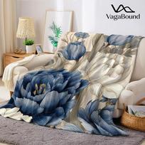 Vintage Blue Tulip Flannel Blanket Warm Soft Halloween Christmas Couch Warm Cozy Decorative Decor Gift for All Season Size: 75*100cm, Weight: 230 GSM