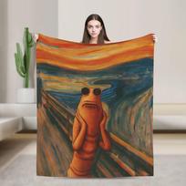 Marcus the Worm Scream Funny Art Brain Rot Meme Blanket Camping Flannel Throw Blanket For Couch Bed Super Soft Bedspread Size: 75*100cm, Weight: 230 GSM