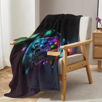 Red Blue Lightnings Gamepad Printed Throw Blanket Plush Fluffy Flannel Fleece Blanket Soft Throws for Sofa Couch and Bed Size: 75*100cm, Weight: 230 GSM