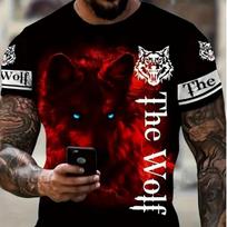 New Summer Men's Fashion T-shirt Personality Fierce Wolf Printed Men's T-shirt Top XS raudona
