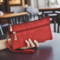 Women's Minimalist Lightweight Wallet, Clutch Bag, Card Holder, Coin Purse 20 * 11 * 1.5CM raudona
