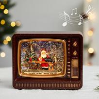 Kalėdų Senelio Muzikinė Dėžutė Dekoras Televizoriaus Formos Žaislas Stalo Menas su Šviesa Muzikinis black