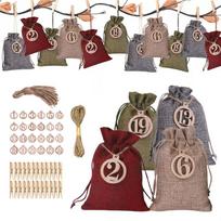 24pcs 2025 DIYs Numbers Bag Christmas Advent Calendar Ornament Christmas Gift Bags Calendar Countdown Bag Fill Yourself 24pcs