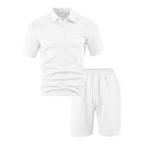 2026 Summer Fashion Sports Style Short Two Piece Set Men's Casual Solid Color Jacquard Short Sleeves Pullover POLO Shirt Shorts 2 Piece Sets S