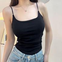U-Neck Spaghetti Strap Long Cami With Built-In Bra OneSize juoda