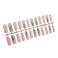 24pcs Stylish Press on Nail Long Square False Nail Press on Nail With Floral Designs Manicure Nail Decoration for Women 1