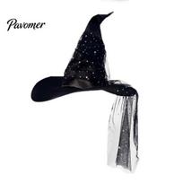 Cosplay Headwear for Magic Themes Halloween Witch Hat, Large Ruched Mesh Sequins Wizard Sturdy Hat Theme Parties Costume, Masquerade Party Dark