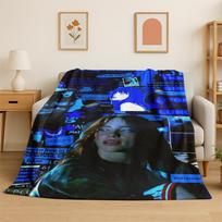 3D Billie Eilish Singer Star Flannel Blanket Soft Warm Throw Blanket for Bedroom Living Room Bed Travel Camping Picnic Gift 75x90cm