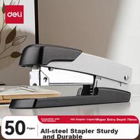 Deli Heavy-Duty Stapler/Letter Opener, Compact Small Stapler, Metal, Can Staple up to 50 Pages, Office Supplies, Silver 0416 (Without Staples)