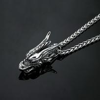 Vintage Vikings Dragon Head Necklace Stainless Steel Norse Mythology Animal Dragons Pendant Men Scandinavian Amulet Jewelry Gift 60cm