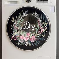 Flower Sticker For Washing Machine Self Adhesive Dry Wash Decals Laundry Room Washroom Shower Home Decor Wall Stickers 2PCS black