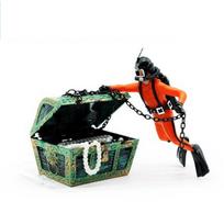 Diver Treasure Box Aquarium Decoration Air Pump Connecting Fish Tank Decor Pneumatic Ornament oranžinė