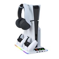 PS5 Slim/Pro Cooling Fan Stand Headphone Holder Disc/Digital Edition Console Cooling Stand USB Charging Dock Ha-8006 white (ps5 slim/ps5 pro)