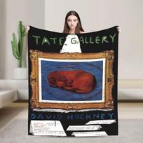 Warm Soft Blanket Travel David Hockney Vibrant California Pool Pop Art Throw Blanket Flannel Bedspread For Sofa Bed Cover Size: 75*100cm, Weight: 230 GSM