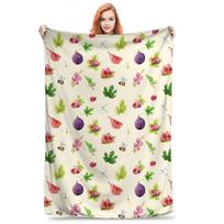 Fresh Figs Watercolor Garden bugs Pattern Blankets Fleece Sofa Throw Blanket for Home Bedroom Travel Throws Bedspread Quilt Size: 75*100cm, Weight: 230 GSM