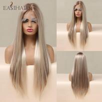 EASIHAIR Šviesūs nėriniai priekinis perukas Ombre sintetinis plaukų perukas vidurinės dalies paryškinimo perukas ilgiems tiesiems plaukams karščiui atsparus Cosplay perukas